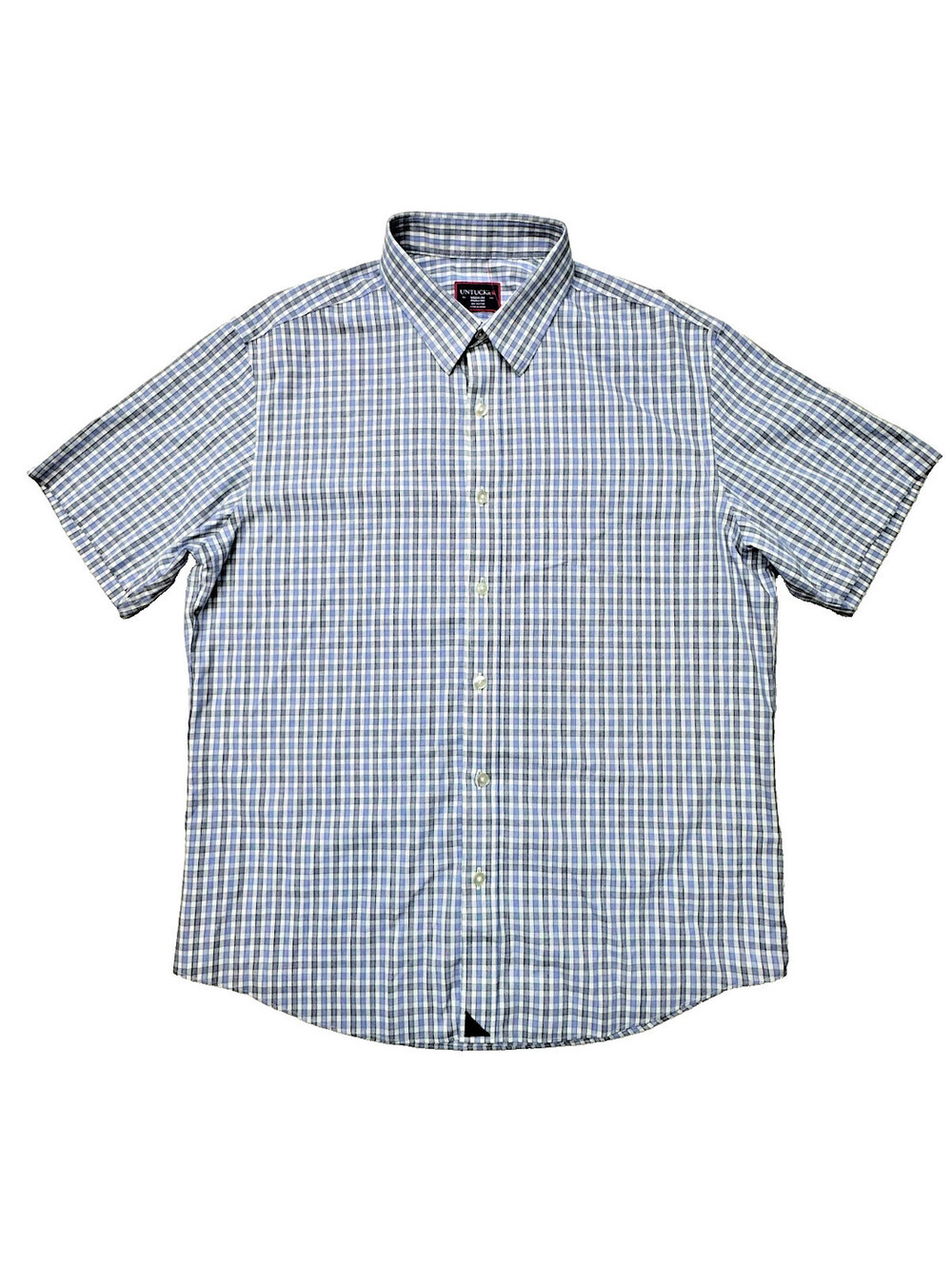 UNTUCKit Men's Short Sleeve Button Down Shirt Blue Plaid Check Size Medium